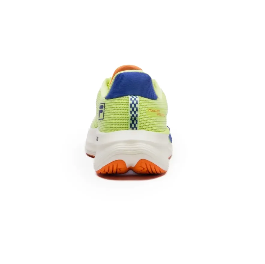Tênis Fila Racer Speedzone verde neon com detalhes em laranja para alta performance